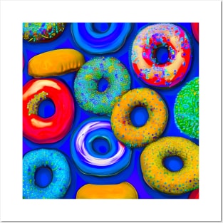 Colorful Donuts Blue Posters and Art